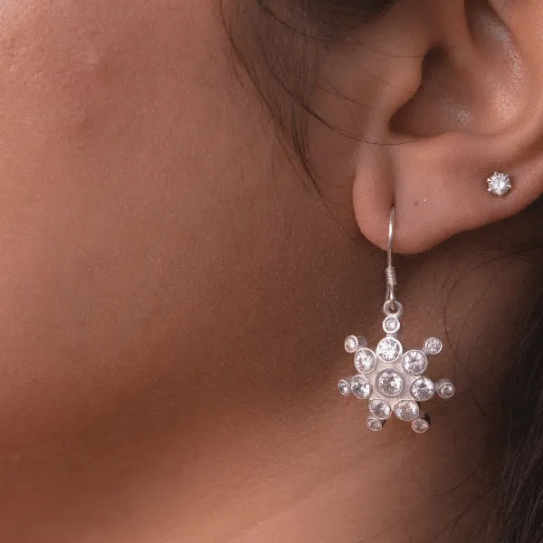 Crystal Snowflake Sterling Silver Drop Earrings