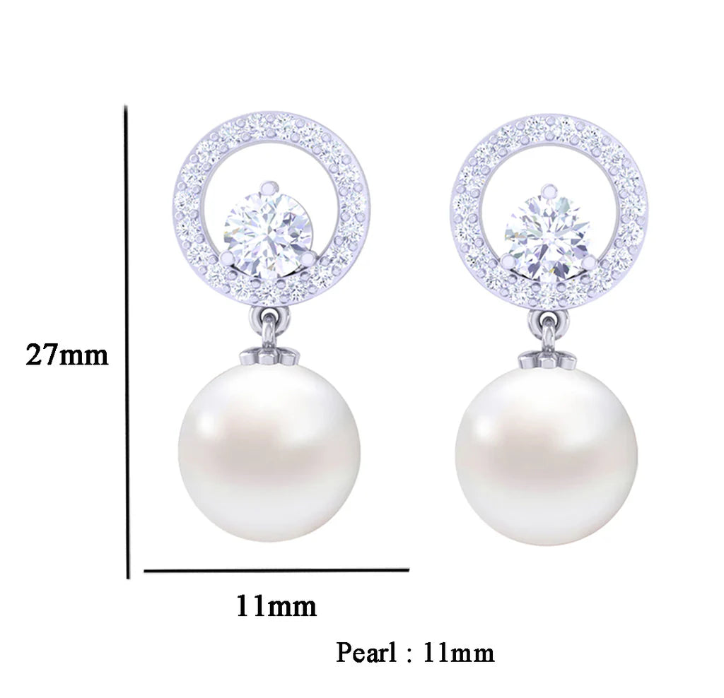 Lustrous Pearl & Zircon Halo Earrings