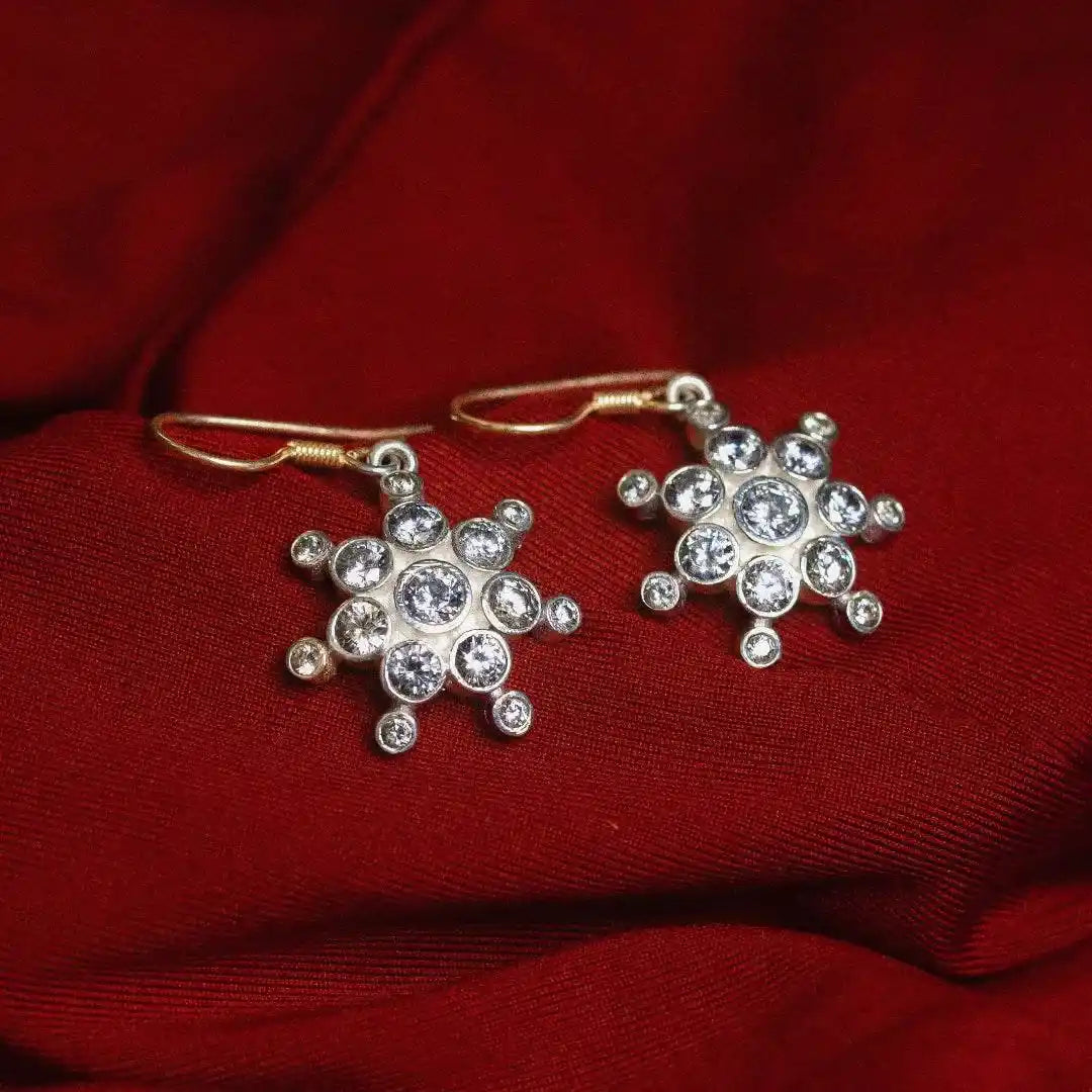 Crystal Snowflake Sterling Silver Drop Earrings