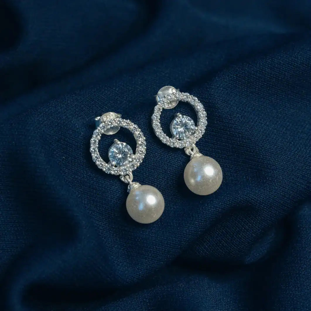 Lustrous Pearl & Zircon Halo Earrings
