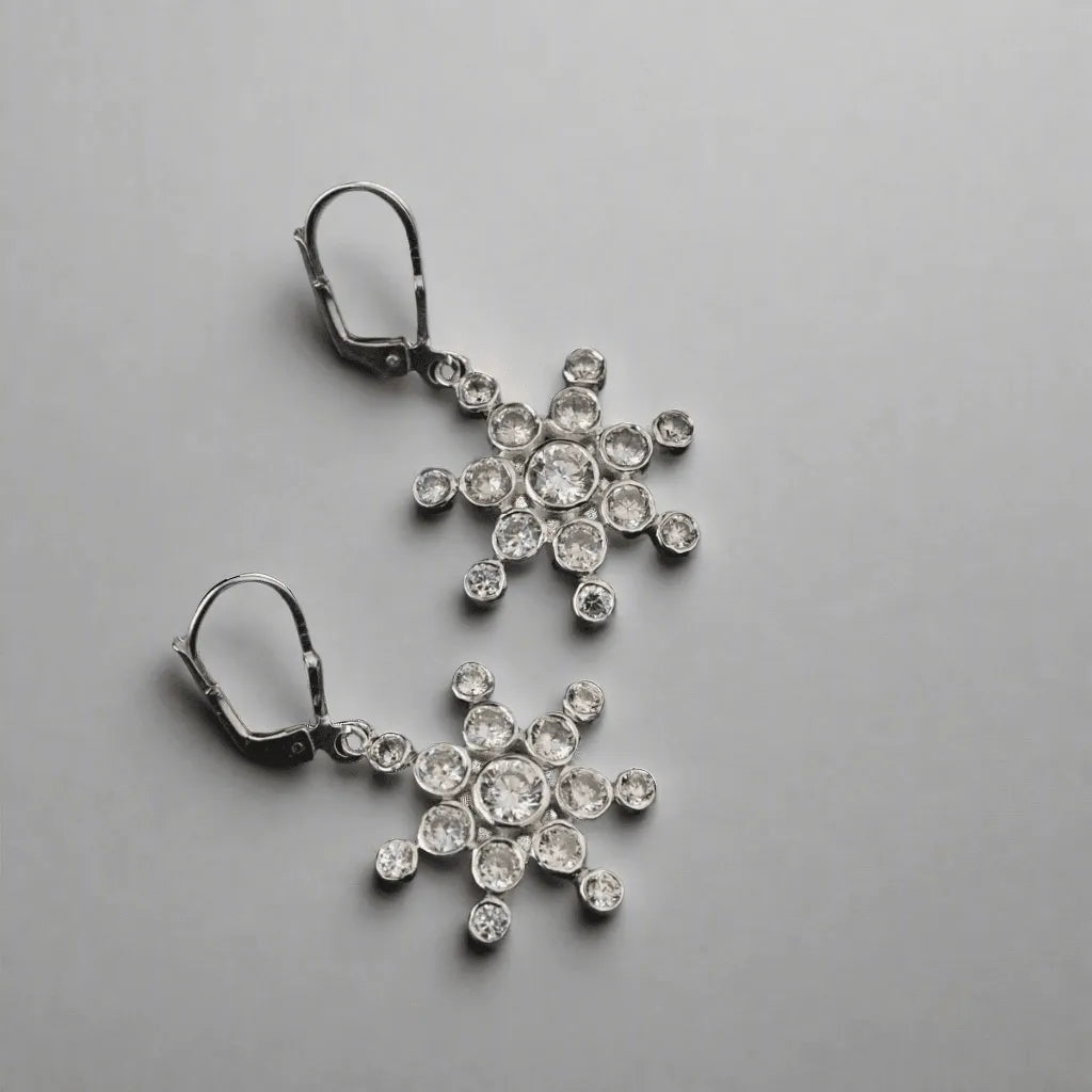 Crystal Snowflake Sterling Silver Drop Earrings