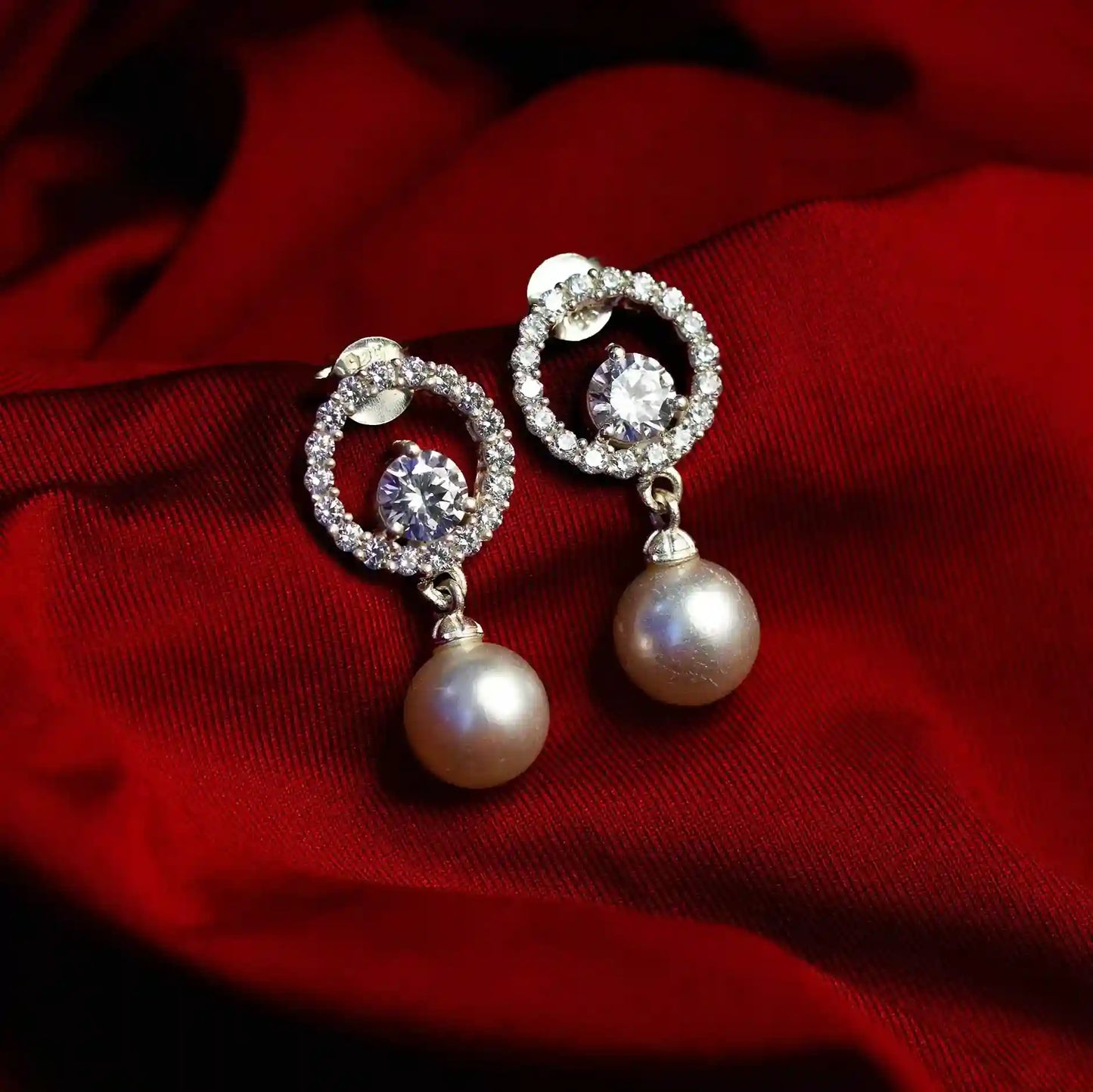 Lustrous Pearl & Zircon Halo Earrings