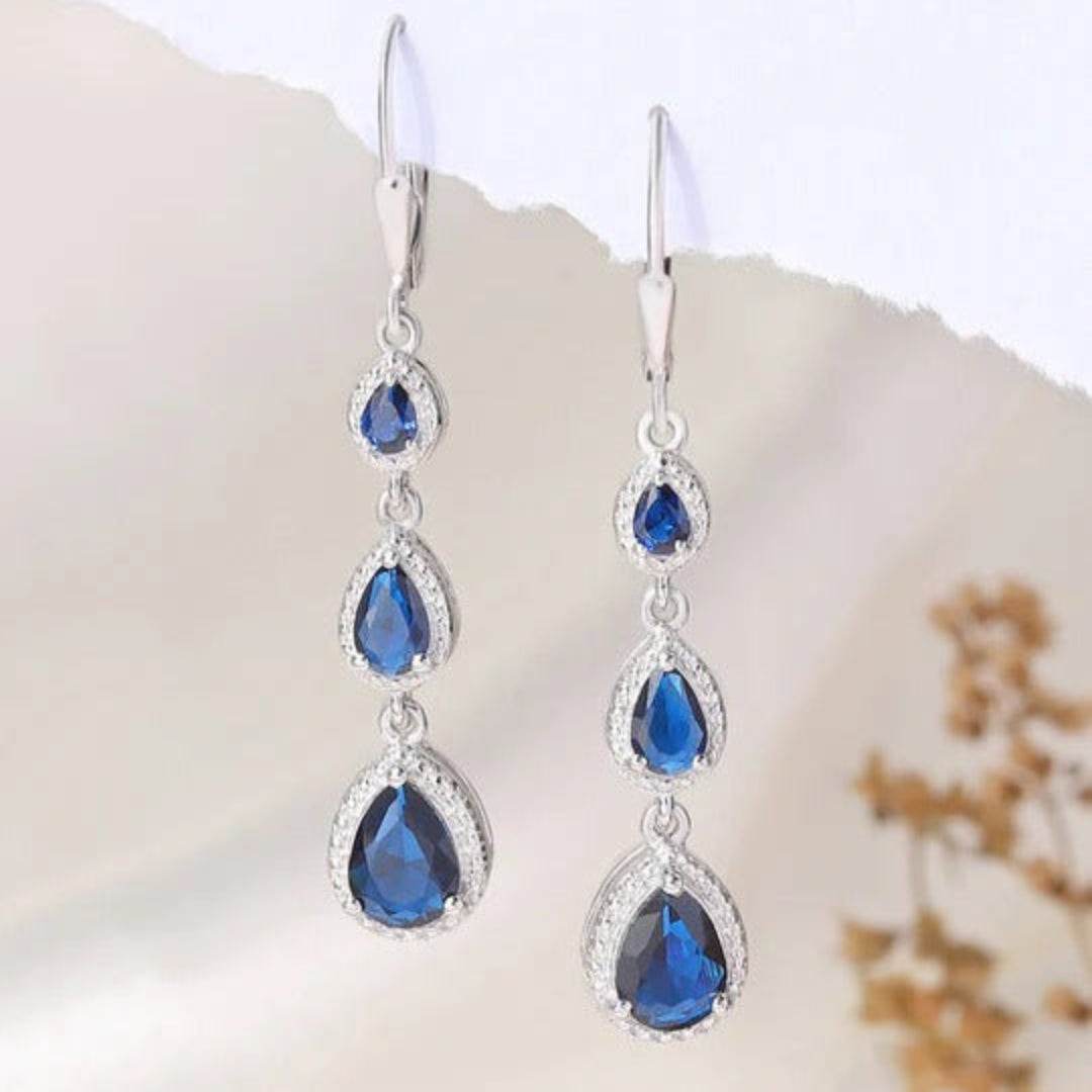 Midnight Elegance Sapphire Drop Earrings - Allure