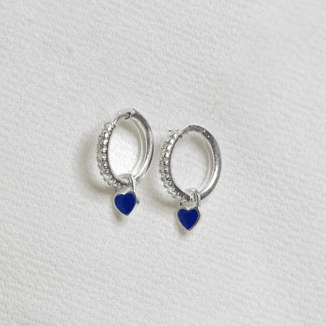 Sterling Silver Pave Heart Charm Hoop Earrings