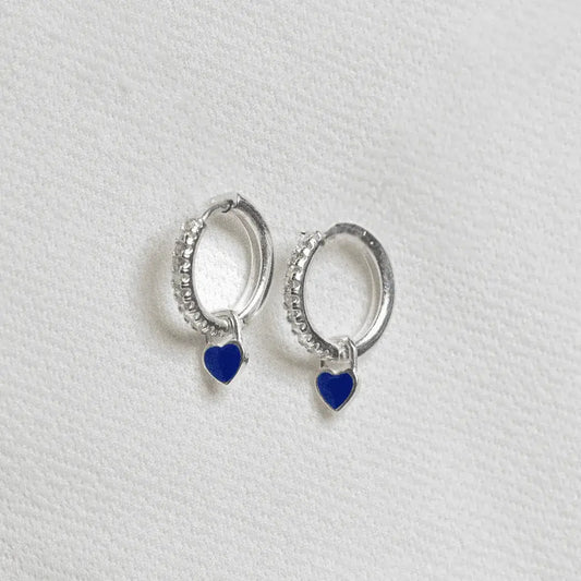 Sterling Silver Pave Heart Charm Hoop Earrings