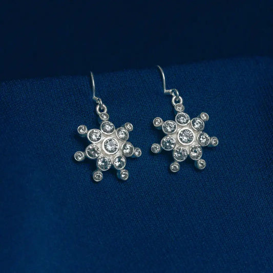 Crystal Snowflake Sterling Silver Drop Earrings