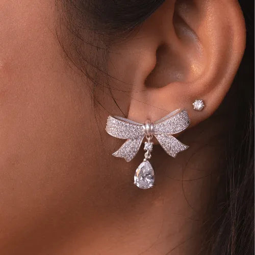 Silver Bow Dangle Earrings
