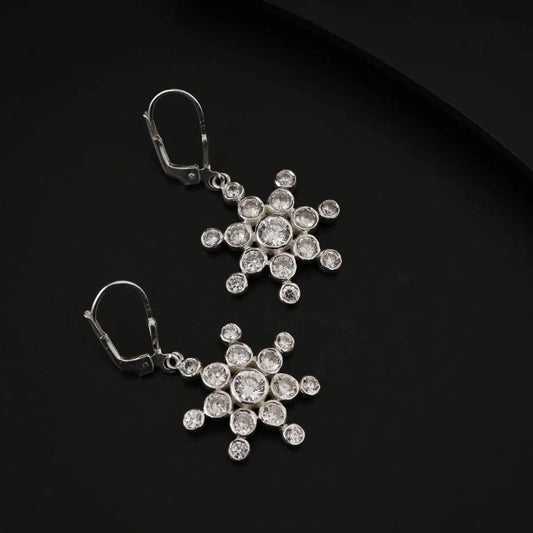 Crystal Snowflake Sterling Silver Drop Earrings