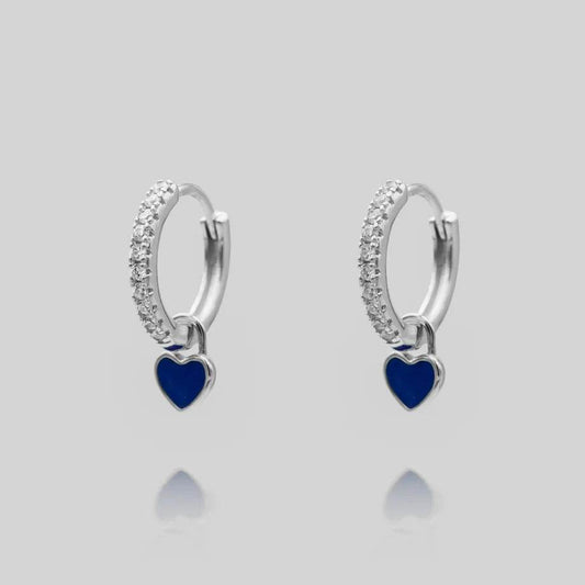 Sterling Silver Pave Heart Charm Hoop Earrings - Allure