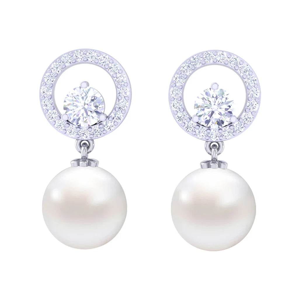 Lustrous Pearl & Zircon Halo Earrings - Allure